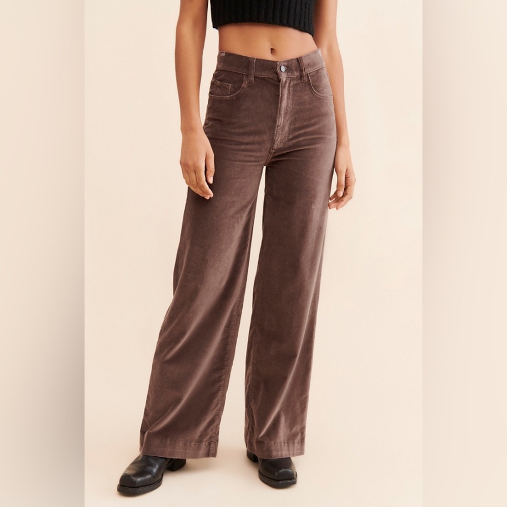 *Dl1961* Brown Velvet Corduroy Classic Casual Hepburn Wide Leg Pants Size 26
